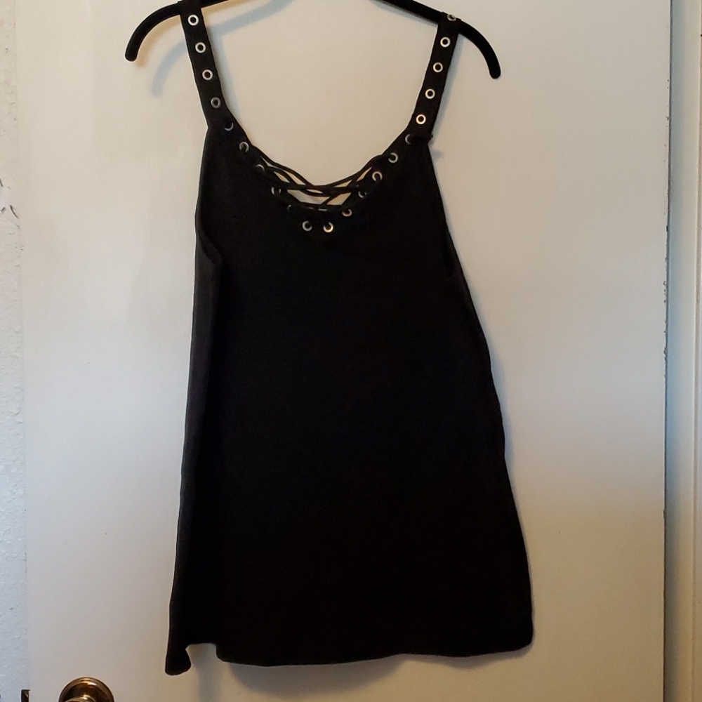 Black grommet lace up tank top